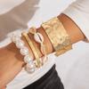 Lingge Jewelry Pulsera Abierta Geométrica de Línea Transfronteriza Set Pulsera de Abalorios Estilo Punk Pulsera Dorada