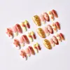 30 Piezas de Uñas Portátiles Doradas con Hoja de Arce Europeas y Americanas Transfronterizas para Otoño e Invierno Uñas Francesas Diamantadas Hechas a Mano Venta al por Mayor