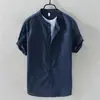 Camisa de linho Gola Masculina de manga curta Verão fina Algodão solto e linho Camisa Branca Camisa Masculina Estilo Fresco Camisa Casual Camisa Masculina