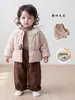 Ropa de invierno estilo coreano para bebé niña niña pequeña chaqueta acolchada floral suéter tejido pantalones de algodón con encaje conjunto para niña
