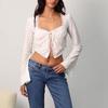 Comercio exterior otoño sexy encaje cuello cuadrado encaje irregular cárdigan estilo suave jacquard top corto SU3456