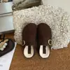 Hebilla de Cinturón de Moda Semiabierta Otoño e Invierno para Mujer Que Aumenta la Altura Mocasines de un Solo Paso Cerrados de Punta Estilo Coreano Con Felpa