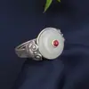 Anel de Prata Esterlina 925 com Fivela Ping An de Jade Hetian Ruyi para Mulheres Estilo Étnico Retrô Anel de Abertura para Dedo Indicador Joias Atacado