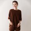 Suéter de Cachemir con Mangas Tres Cuartos, Camiseta Holgada Talla Grande para Mujer, Cuello Redondo, Capa Base, Nuevo Color Sólido Otoño e Invierno, Adelgazante y Moderna