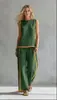 Ropa Cruzada para Mujer Tallas Grandes, Conjunto de Dos Piezas de Chaleco sin Mangas con Bloques de Color y Borde Amarillo y Pantalones de Pierna Ancha, Estilo de Ropa de Trabajo Casual y de Corte Amplio