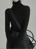 Camiseta de punto suave y cerosa para otoño e invierno para mujer, blanco francés, azul Klein, cálida, básica, de cuello alto, ajustada