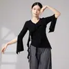 Francés Volantes Diagonal Solapa Cuello en V Manga Larga Danza China Entrenamiento Básico Forma del Cuerpo Ritmo Ropa de Práctica Manga Larga Fluido Adulto Práctica