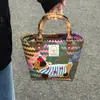 Dachshund Rayado Retro Fabricante Producto Terminado Hecho a Mano Lindo Multicolor Tejido Portátil Cesta de Verduras Bolso de Mano para Viajero