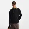 Camiseta texturizada de fábrica transfronteriza para hombres y mujeres, estilo americano de otoño, corte limpio, cuello Henry, manga larga, camiseta básica