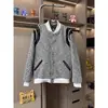 Novo design outono e inverno, jaqueta patchwork de lantejoulas e seda para homens, marca da moda, corte solto, casaco estilo Chanel, jaqueta bomber casual