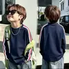 Ropa Infantil Niños Dibujos Animados Algodón Puro Camiseta de Manga Larga Primavera y Otoño Estilo Nuevo para Niños Medianos y Grandes 6-12 Estilo Coreano Camiseta de Capa Base con Tres Rayas