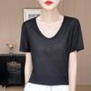 Camiseta Feminina Verão Manga Curta 2025 Nova Solta Cor Lisa Manga Meia Manga Camiseta Branca Top Fino Douyin Dropshipping
