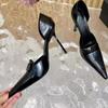 2025 Principios de Primavera Negro Lúgubre Tacones Altos Punta Aguja Hueco Temperamento Zapatos de Una Sola Capa Sandalias Baotou de Boca Baja para Mujer