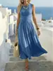 Vestido Largo de Verano sin Mangas 2026 Estilo Europeo y Americano Vestido Ceñido a la Cintura con Dobladillo Ancho para Vacaciones y Ocio Amazon Transfronterizo