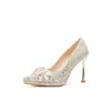 Sapatos de Casamento Champagne Francês de Luxo para Mulheres Salto Agulha Pés Não Cansados Xiuhe Vestido de Casamento Sapatos de Salto Alto de Duas Formas com Strass