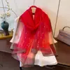 Nova Moda Primavera e Verão Versátil Cor Sólida Estilo Étnico Lenço Feminino Padrão Ondulado Strass Artificial Lenço de Seda para Mulheres