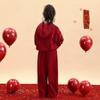 Traje de Ano Novo para Meninas 2025 Novo Suéter Vermelho com Laço e Calça de Moletom Esportiva Conjunto de Duas Peças Roupas de Ano Novo