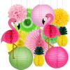 Decoraciones para fiestas en la playa de Hawái. Bolas de nido de abeja con diseño de flamenco y piña. Decoración para fiestas de cumpleaños de verano.