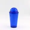 Tapa Redonda Vaso Transparente con Popote Vaso de Plástico con Popote Vaso para Jugo Vaso de Plástico de Doble Capa Vaso de Plástico PS de Doble Capa con Popote