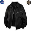 NASAOVER Marca Articulación Gamuza Estilo Americano Diseño con Cremallera Sentido del Diseño Cuero Chaqueta para Hombre Primavera y Otoño Chaqueta con Solapa