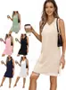 2026 Comércio Exterior Europeu e Americano Transfronteiriço Roupas Femininas Venda Quente na Amazon Vestido Sem Mangas com Decote V e Barra Fenda em Cor Sólida