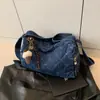 Bolsa Jeans com Diamantes Feminina Outono e Inverno Nova Estilo Coreano Casual para o Dia a Dia Versátil Ombro Transversal Bolsa Almofada Transfronteiriça