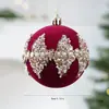 Venta Caliente Transfronteriza Bola de Navidad Flocada Color Vino Tinto de 8CM Bola Colgante Polvo Adhesivo Lentejuelas Bola de Plástico Adorno Decoración para Árbol de Navidad