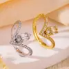 Anillo de Cobre Chapado en Oro de 18K/Blanco con Forma de V Incrustado de Circonitas y Diamantes, Ajustable, Que No Se Desvanece, Anillo de Moda Accesible de Lujo para el Dedo Índice