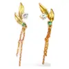 Pendientes de Borla Vintage Yanliu Nongqing Incrustados con Circonita Color Oro Imitación Joyería Estilo Chino Pendientes Estilo Artístico