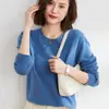 Camiseta Básica de Punto Redonda para Primavera y Otoño 2026 Nueva Moda Manga Larga Color Sólido Top Suéter Holgado para Mujer Estilo Delgado
