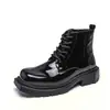 Botas Martin Pretas Brilhantes de Cano Alto Plus Size Transfronteiriças Tendência de Rua Outono/Inverno Masculinas Botas Curtas de Trabalho com Solado Grosso Aumentadoras de Altura