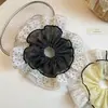 Scrunchie grande de malha com poá estilo francês, elástico de cabelo de camada dupla para rabos de cavalo, acessório de cabelo de alta qualidade