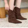 Botas con Tacón Interior Melaard Botas Vaqueras Western para Mujer Punta Fina Botas de Caballero Botas de Media Caña Botas Apiladas Fruncidas Pierna Ancha