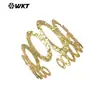 Wt-B714 Pulsera Abierta de Latón Texturizado con Diseño Único Ovalado de Forma O Grande y Pequeño, Decoración de Brazalete para Mujer