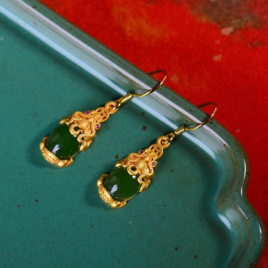 智贝主图_0925银镀金貔貅青玉髓古风国潮宫廷风气质复古女
