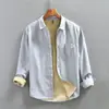 Design Minimalista de BolsoCamisa Masculina de Algodão Puro de Manga Longa 2026, Jaqueta Camisa Estilo Workwear de Cor Sólida para Outono