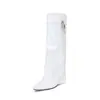 Botas Martin de cor sólida com zíper lateral para mulheres, tamanho 34-45, botas de couro de cano alto femininas para outono e inverno, bico fino, salto alto, botas femininas plus size para exportação