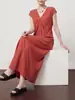 Vestido de Trabajo Recto de Estilo Minimalista Relajado de Alta Gama con Cuello en V para Mujer Hbzx710682 Lyocell Tencel