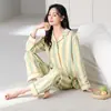 Pijama de mujer para primavera y otoño, de manga larga y pantalón largo, cárdigan de algodón con cuello de solapa, ropa de casa linda de niña con dibujos animados, se puede usar para salir