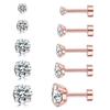 Venta caliente transfronteriza aretes de circonita de cuatro garras de una pieza tornillos externos acero titanio aretes piercing para el cuerpo humano fábrica en stock venta al por mayor