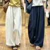 Pantalones blancos de pierna ancha para mujer, pantalones casuales rectos holgados finos de verano, pantalones tipo globo casuales de algodón y lino de cintura alta adelgazantes