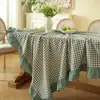 Mantel de cuadros de algodón puro engrosado con volantes de color liso, forma rectangular, superventas de Amazon, mantel de tacto de lujo ligero y de alta gama