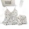 Nuevo conjunto de pijama tipo camisola de seda helada para mujer, con un dulce estampado de lunares, diseño en forma de corazón, detalles a rayas y ribete de encaje, que incluye shorts, un conjunto de ropa de estar de dos piezas