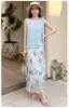 Conjunto Feminino Estilo Resort Miyake Verão Cor Sólida Top Sem Mangas Saia Plissada Estampada com Franjas Peça Única Preguiçoso Relaxado