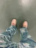 Calças de nicho americanas Totem Drop Color Design Sense Jeans Europeu e americano High Street hiphop Retro Old Straight Pants