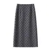 Falda Midi Recta de Línea A con Abertura, Cintura Alta Adelgazante, Nueva Colección Otoño 2026 para Mujer, con Estampado de Olas