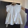Artículo Popular de Alta Calidad Guangzhou Trece Líneas ~ Nueva Llegada Camisa Blanca de Manga Corta con Volantes Irregulares para Mujer en Verano