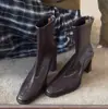 Botines de tacón alto estilo coreano, punta cuadrada, corte ajustado, para mujer, con tacón grueso, botines retro tipo Martin, botines cortos estilo británico
