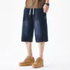 Shorts jeans masculinos, estilo fino de verão, marca da moda, corte reto solto, calças cropped, stretch de oxigênio gelado, shorts casuais lavados