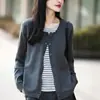 Top cálido de algodón puro, versátil, de cuello redondo, elegante para primavera y otoño, nuevo y moderno cárdigan casual de capa base para mujer